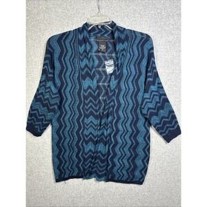 NWOT Attention Womens Cardigan Sweater Large 3/4 Sleeve Knit Open Blue‎ Tie